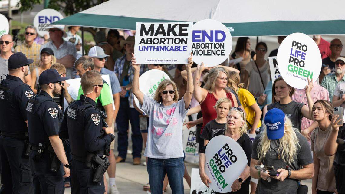 People attend a prayer rally against abortion at the Idaho Statehouse in this 2022 file photo.