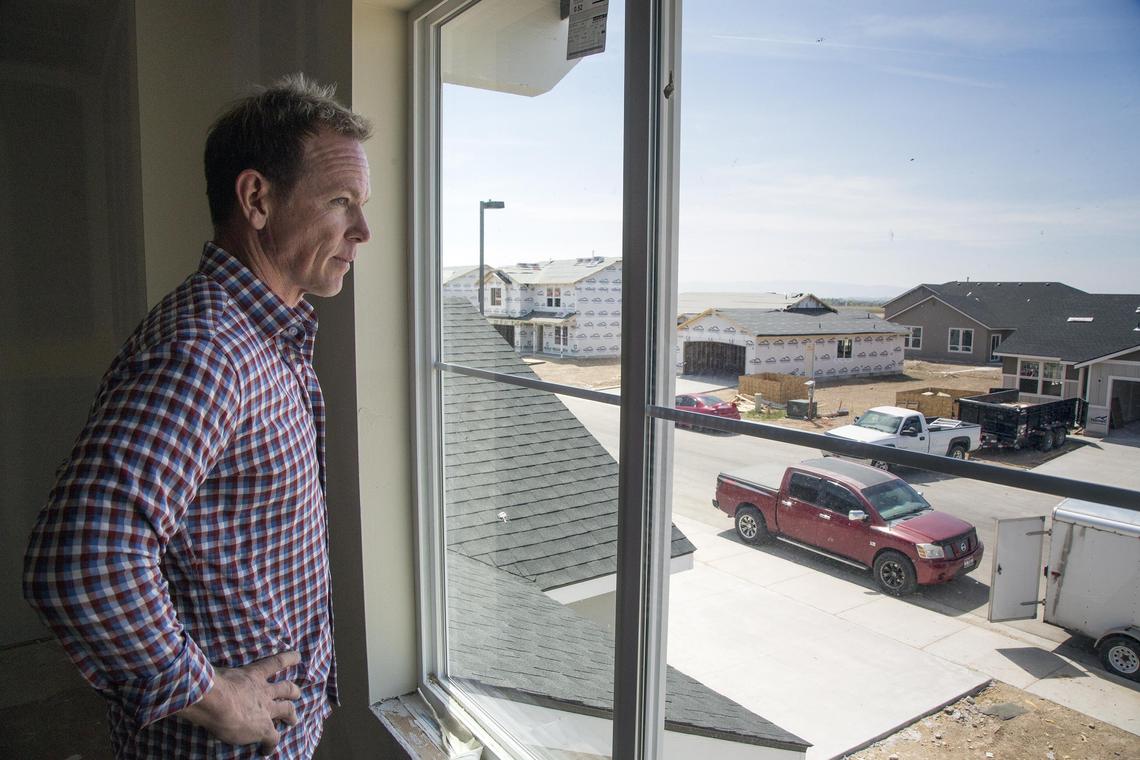 Corey Barton, president of Corey Barton Homes based in Meridian, at Memory Ranch, a CBH development in Kuna, in 2018. Construction of a house typically takes six months from start to finish.