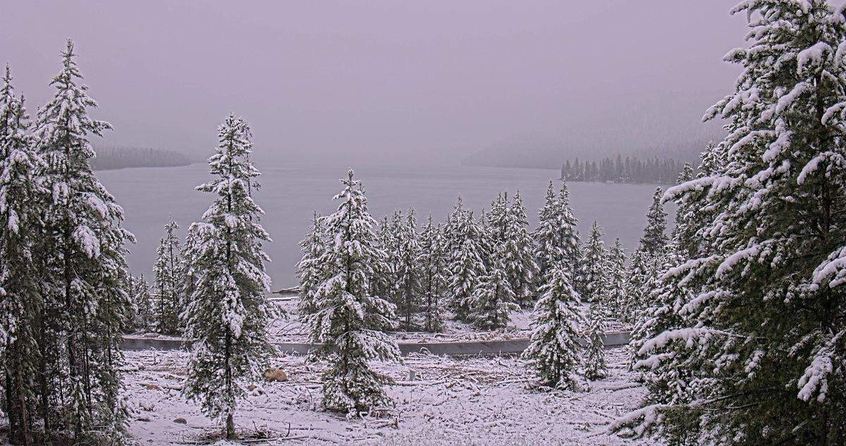 A camera captured Redfish Lake near Stanley on Sunday morning.