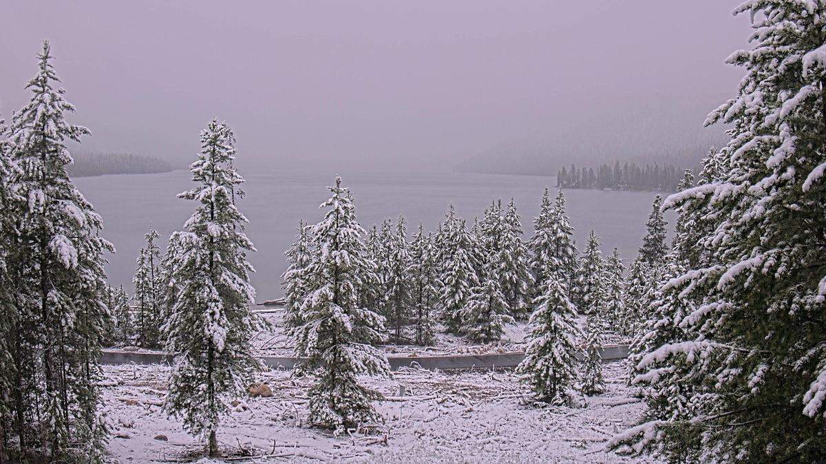 A camera captured Redfish Lake near Stanley on Sunday morning.