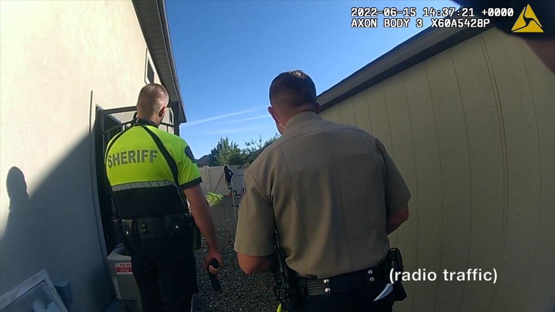 Jeremy Banach was originally contacted by police in his parents’ backyard, shown here in bodycam footage. He was intoxicated and carrying concealed, but he was allowed to leave.