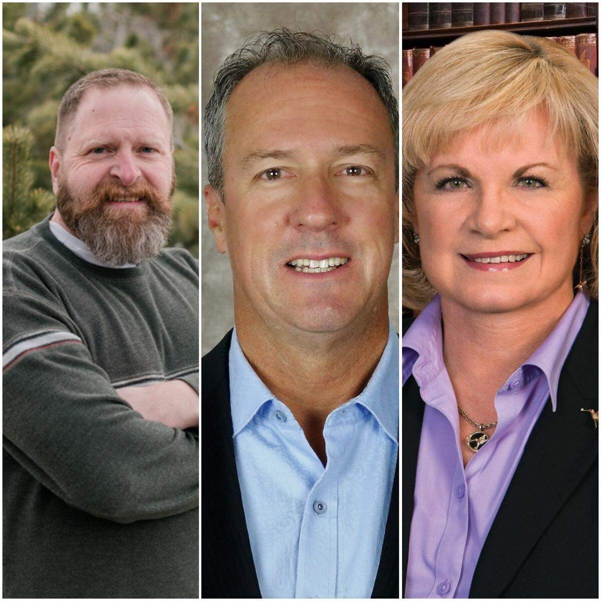 Three of the four Republican candidates for Ada County Assessor. From left, Ron DeRoest, Bradley Bolicek and Rebecca Arnold.
