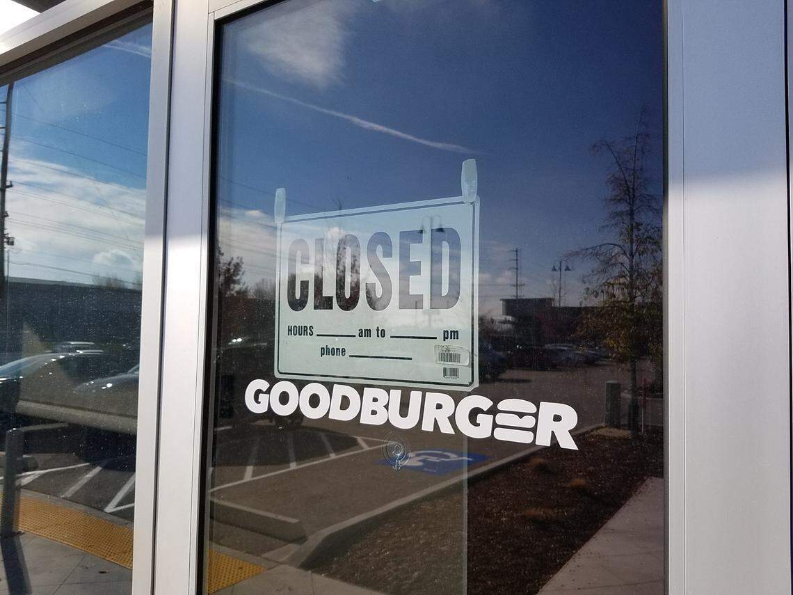 A closed sign taped onto the door at Good Burger at 7610 W. State St. in Boise.