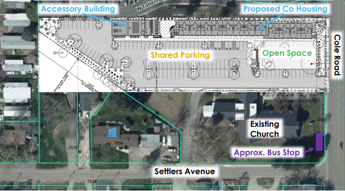 Mountain View Church of the Brethren wants to build a dormitory and shop buildings near its existing church on the corner of Cole Road and Settlers Avenue.