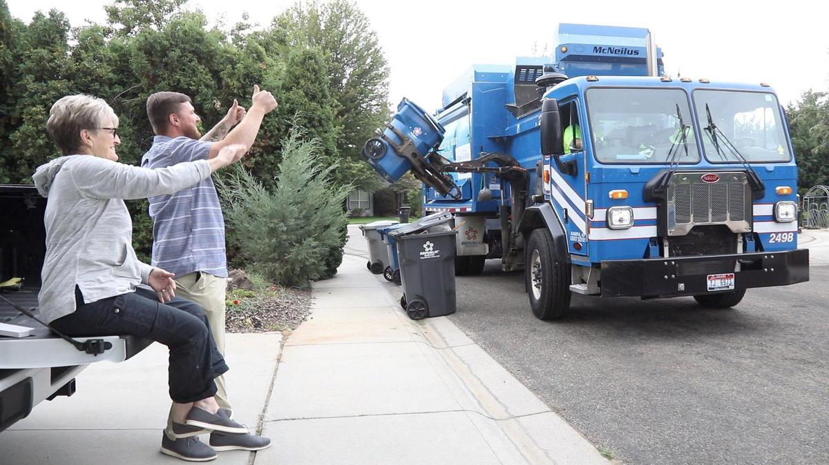 Republic Services notified neighbors that three-year-old Leo Martin would be collecting recycling in their neighborhood, so several waited for him to come by. The truck sported a sign saying “wish in progress.” Leo’s Make-A-Wish wish was to be a garbage man for a day.