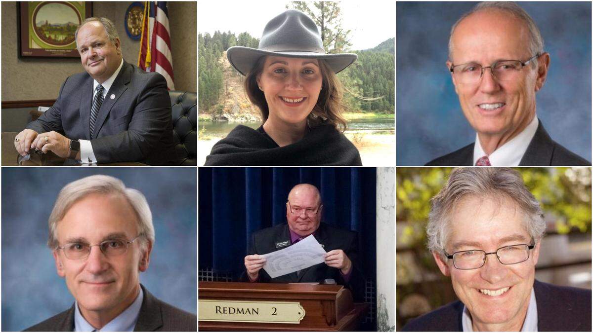Members appointed to Idaho’s redistricting commission, clockwise from top left, Bart Davis, Amber Pence, Thomas Dayley, Nels Mitchell, Eric Redman and Dan Schmidt.