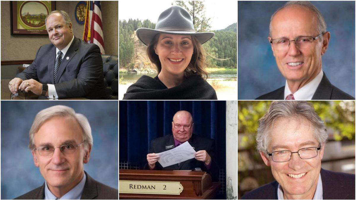 Members appointed to Idaho’s redistricting commission, clockwise from top left, Bart Davis, Amber Pence, Thomas Dayley, Nels Mitchell, Eric Redman and Dan Schmidt.