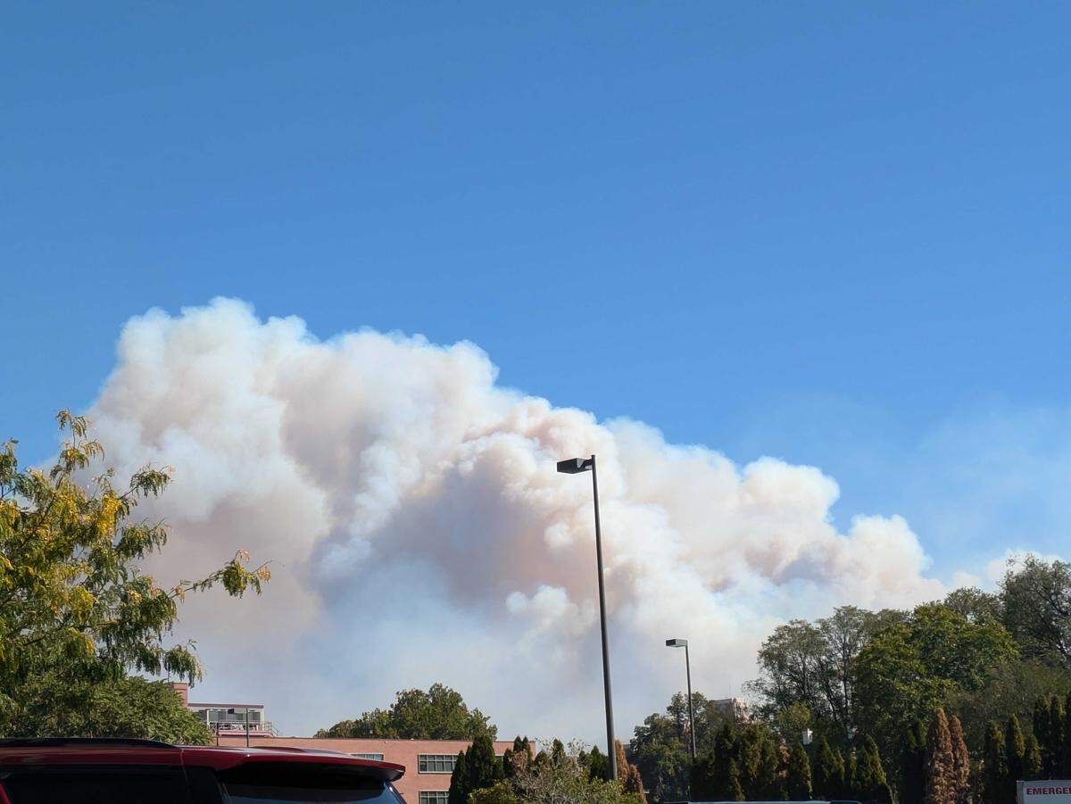 Smoke plumes from the Valley Fire visible from downtown Boise. 