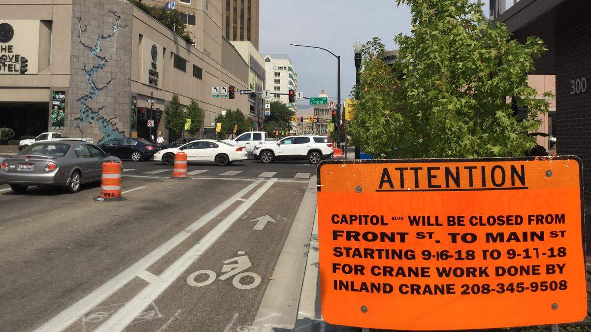 Road construction in Downtown Boise has clogged traffic on major streets, such as this stretch of Capitol Boulevard between Broad and Main streets.