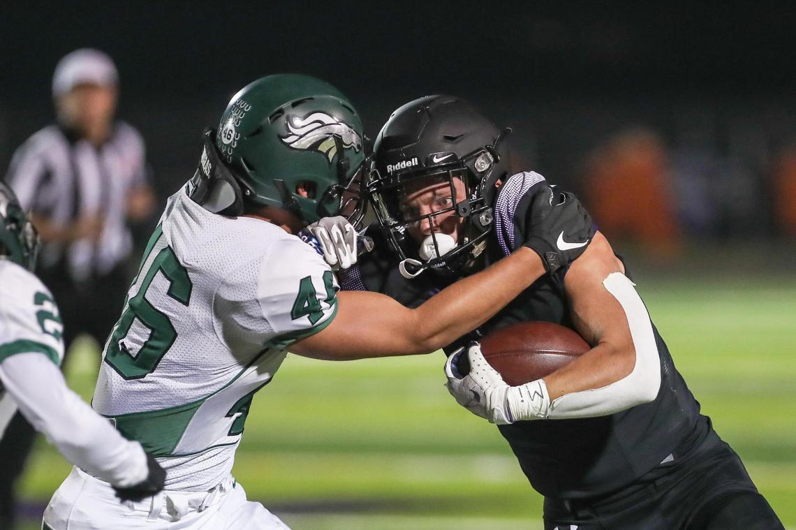 Eagle linebacker Tyler Ball, left, is one of three returning starters on the Mustangs’ defense.