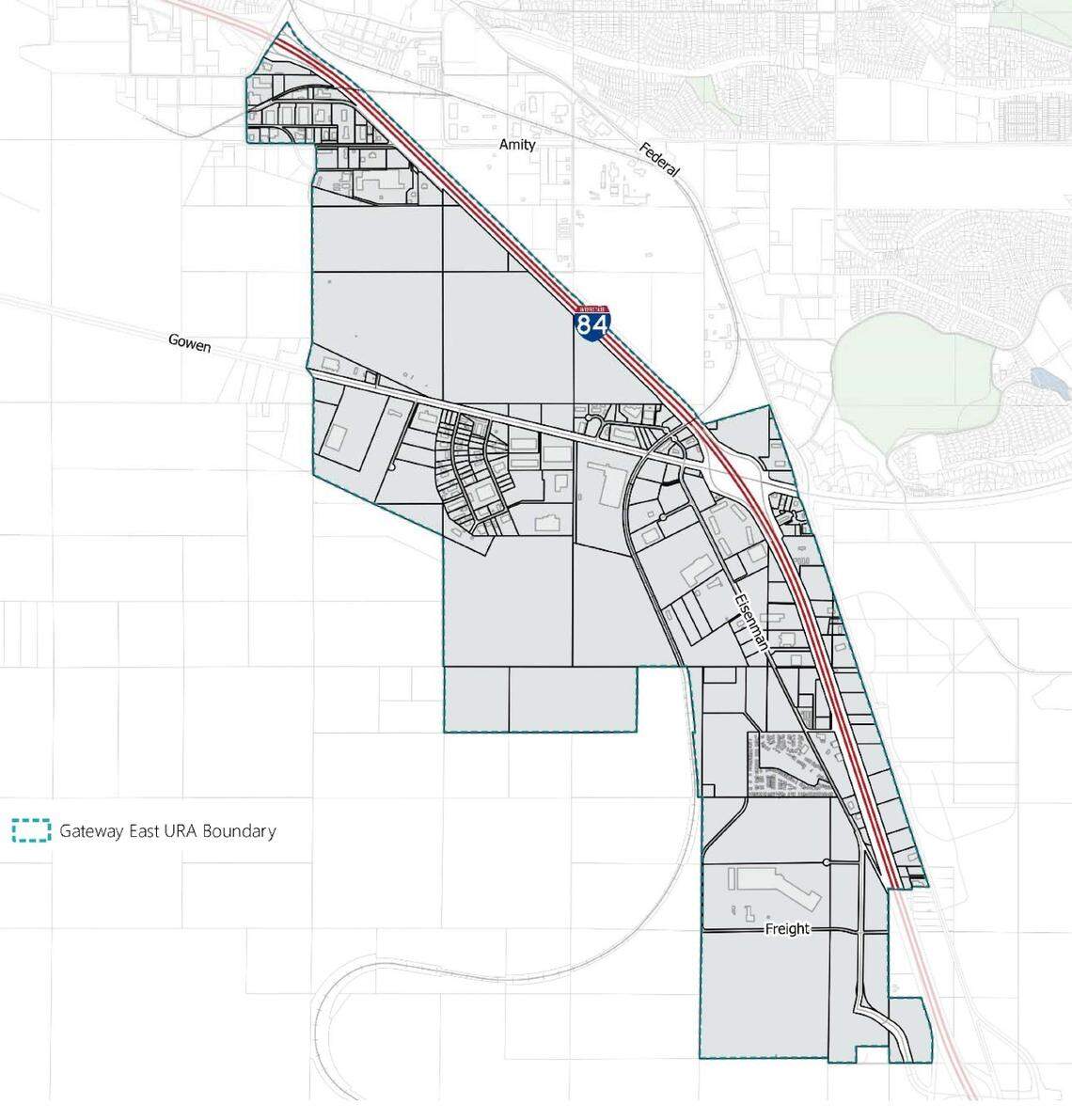 The proposed Gateway East Urban Renewal District in far southeast Boise.