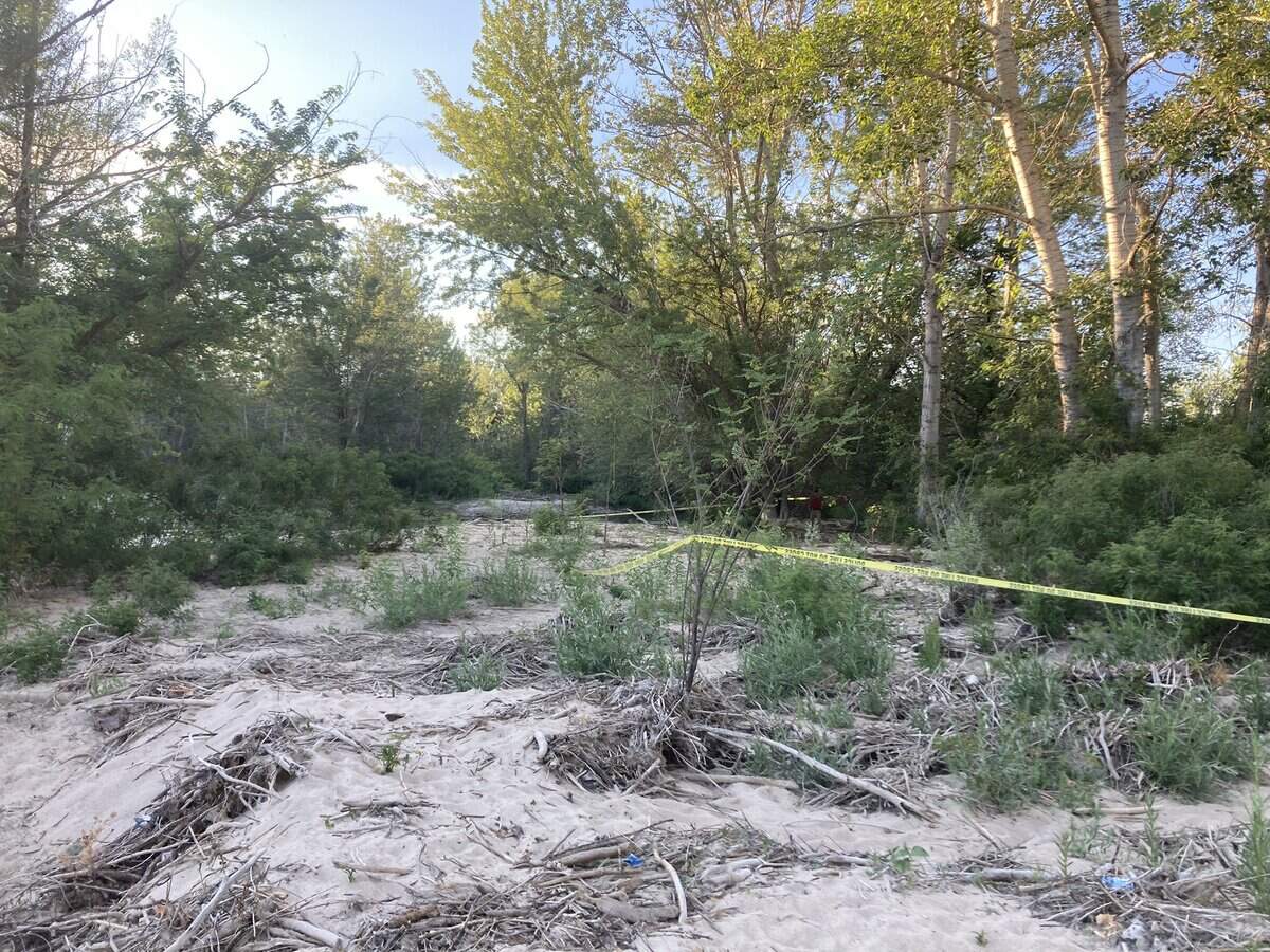 The site where a body was found Thursday on a bank of the Boise River in Eagle.