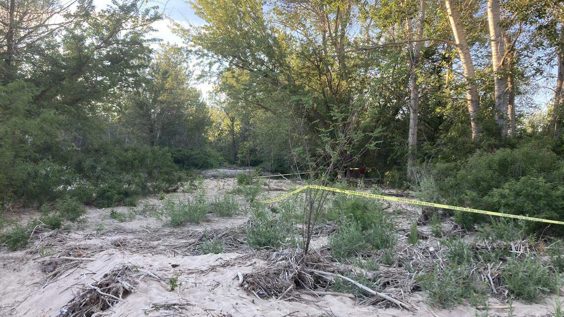 The site where the Ada County Sheriff’s Office said a body was found Thursday, July 13, 2023, on a bank of the Boise River in Eagle. The body was identified as a man who has been missing since April.