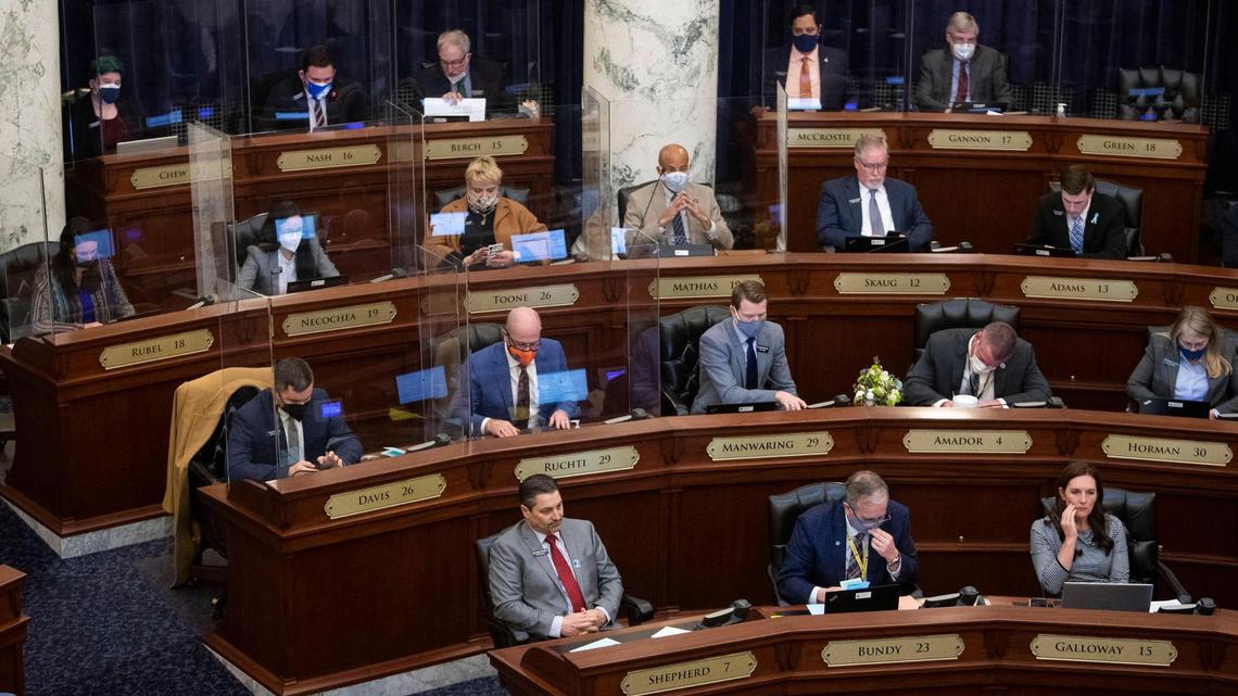 Lawmakers in the Idaho House of Representatives conduct business Friday, Jan. 29, 2021 at the Statehouse in Boise.