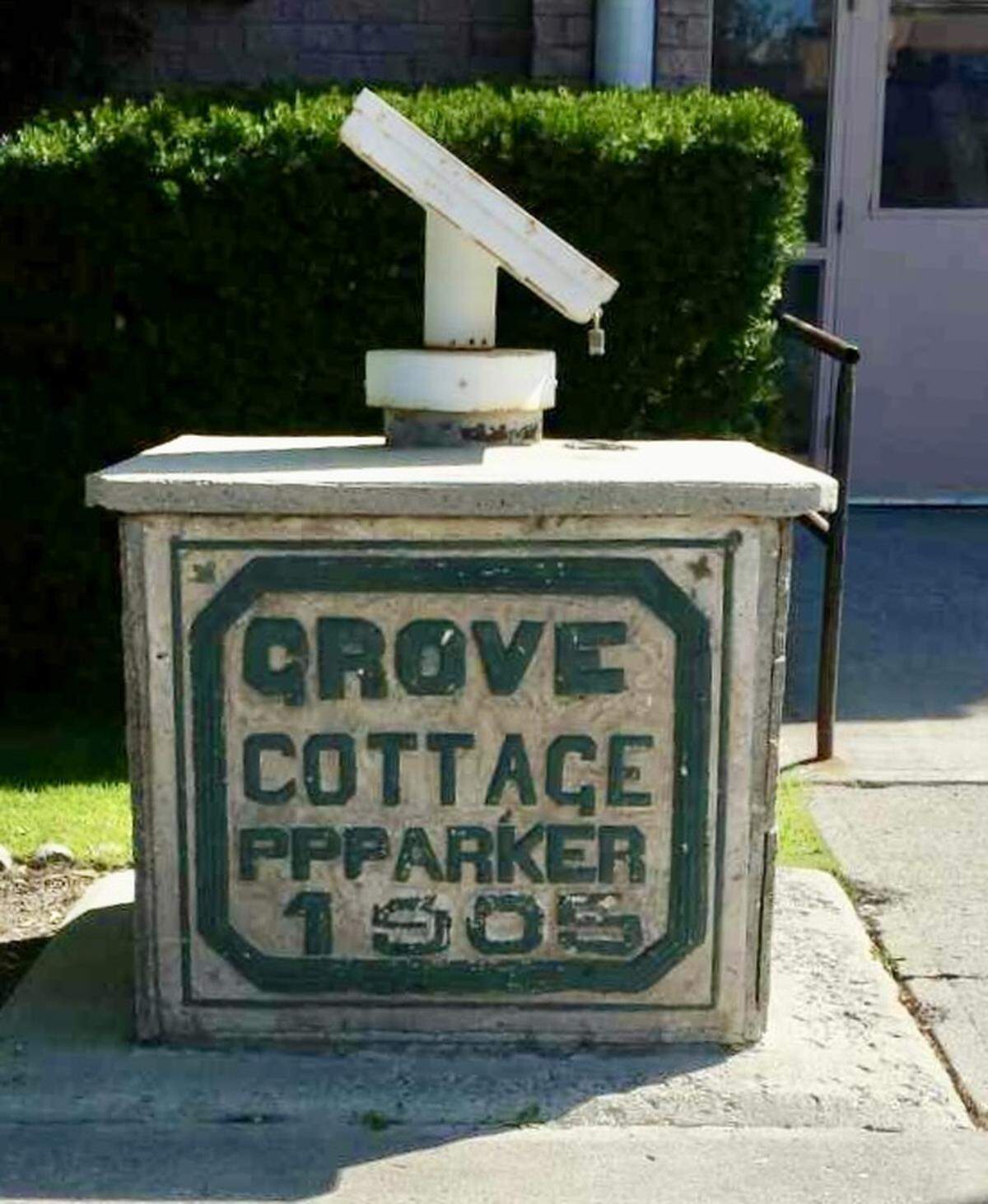 A stone plaque from the Parker house where Anita Knapp and her family lived during the Teton Dam flood, was salvaged and now sits outside the Museum of Rexburg.
