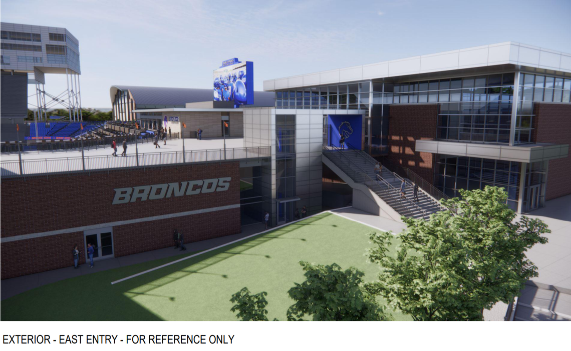 A rendering of the east entrance of Boise State’s North End Zone Project.