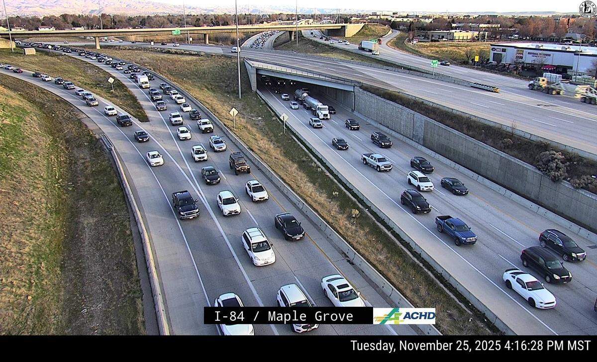 Afternoon commuters head west on the interstate past the I-184 Connector Flying Wye on Tuesday.