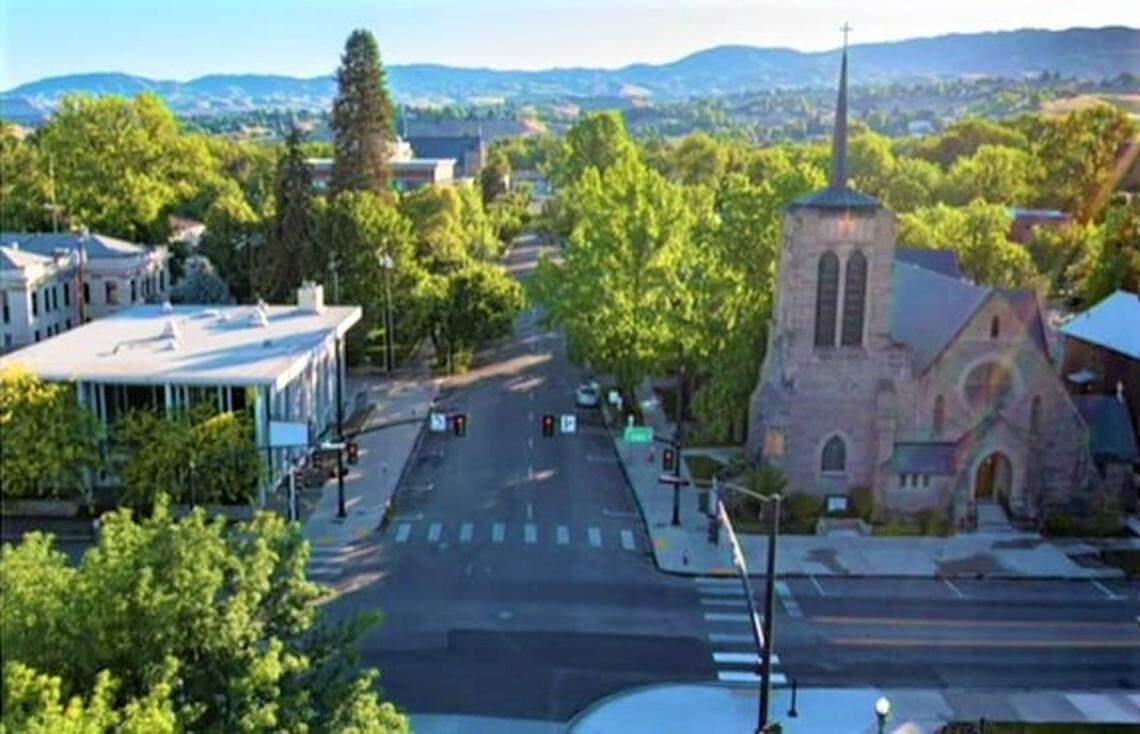 The Capital City Development Corp. board authorized negotiations with a contractor or improvements on this section of Boise’s 8th Street between State and Franklin streets. State Street is in the foreground, and Saint Michael’s Episcopal Cathedral is at right, in this view looking north.