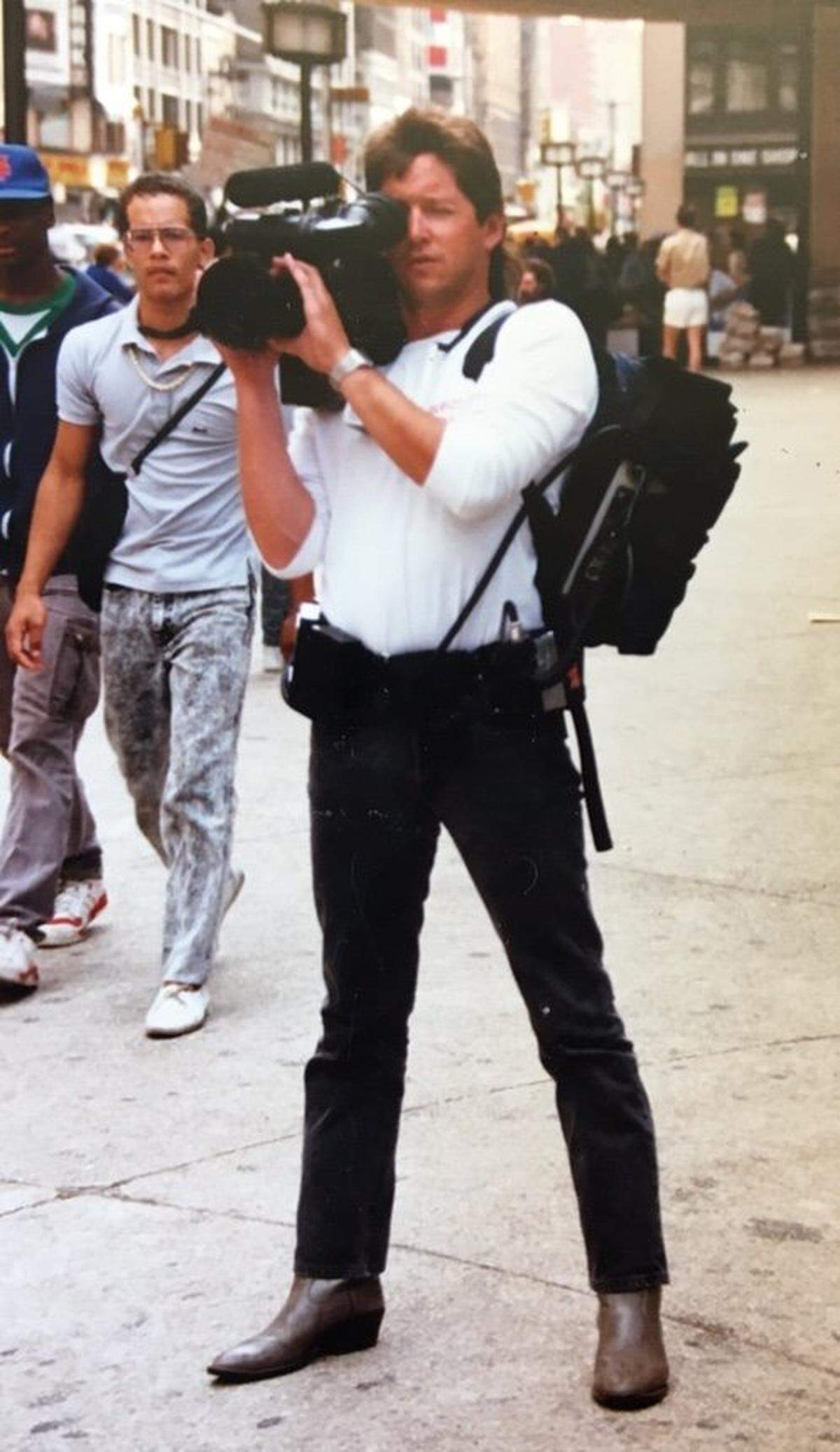 Mark Holden as a young videographer working a job in New York City.