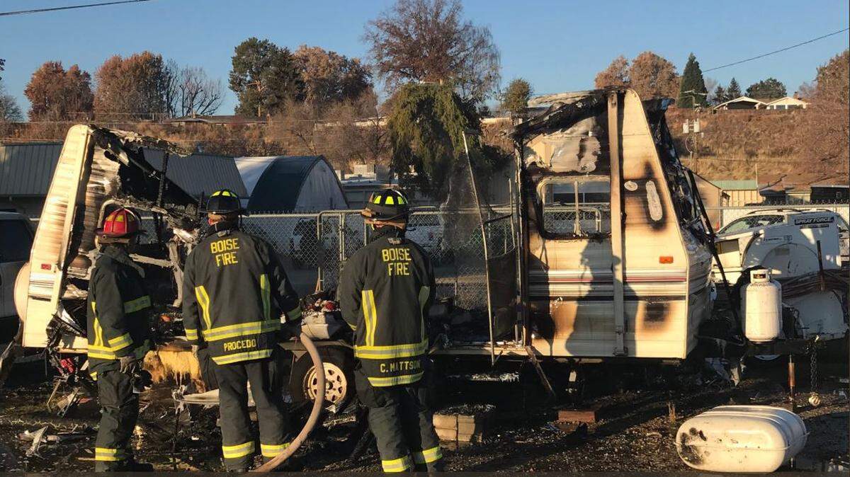 Boise Fire responded at about 7:45 a.m. Monday to the report of a camping trailer on fire near West Goodall Street and Murray Street. The trailer is a total loss.