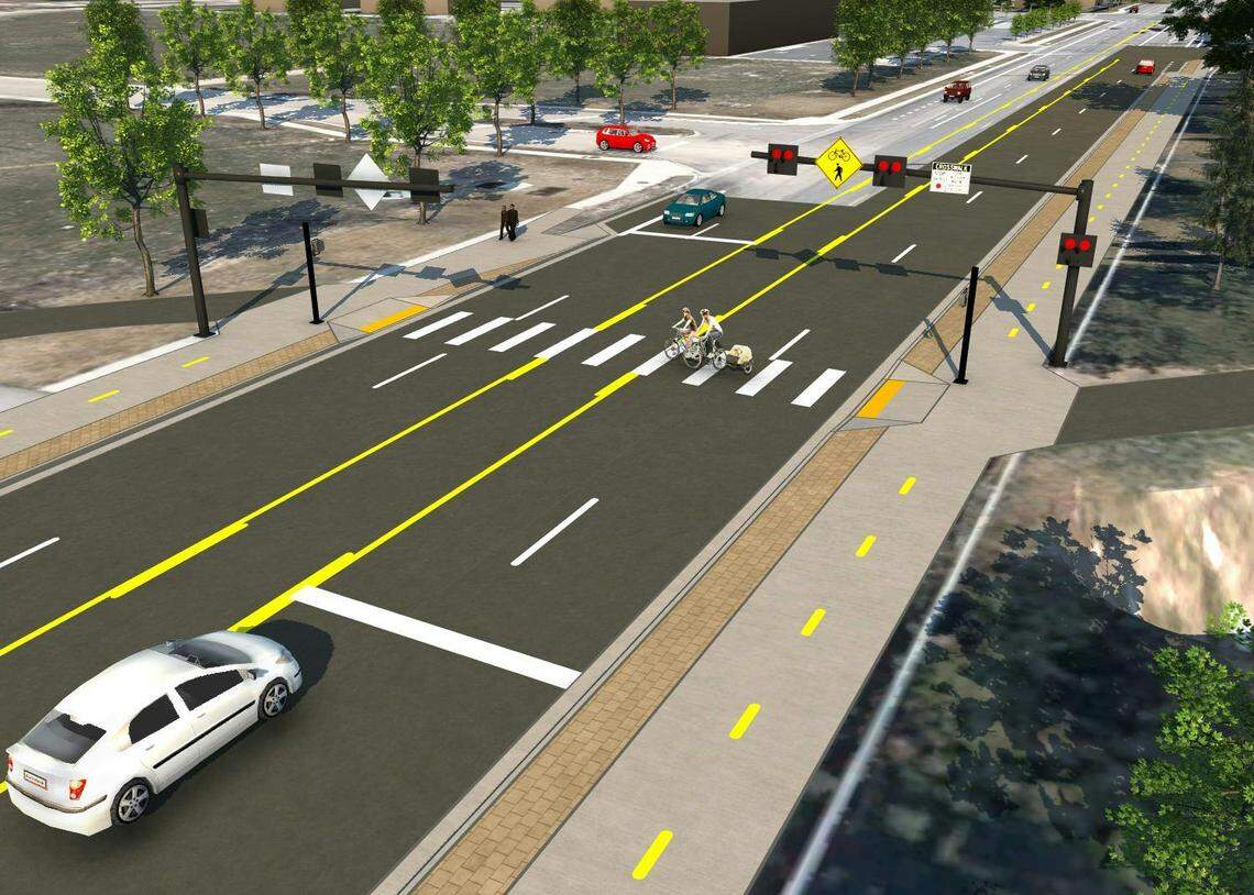 An illustration shows how Ustick Road is expected to look after being widened from Black Cat Road to Ten Mile Road.
