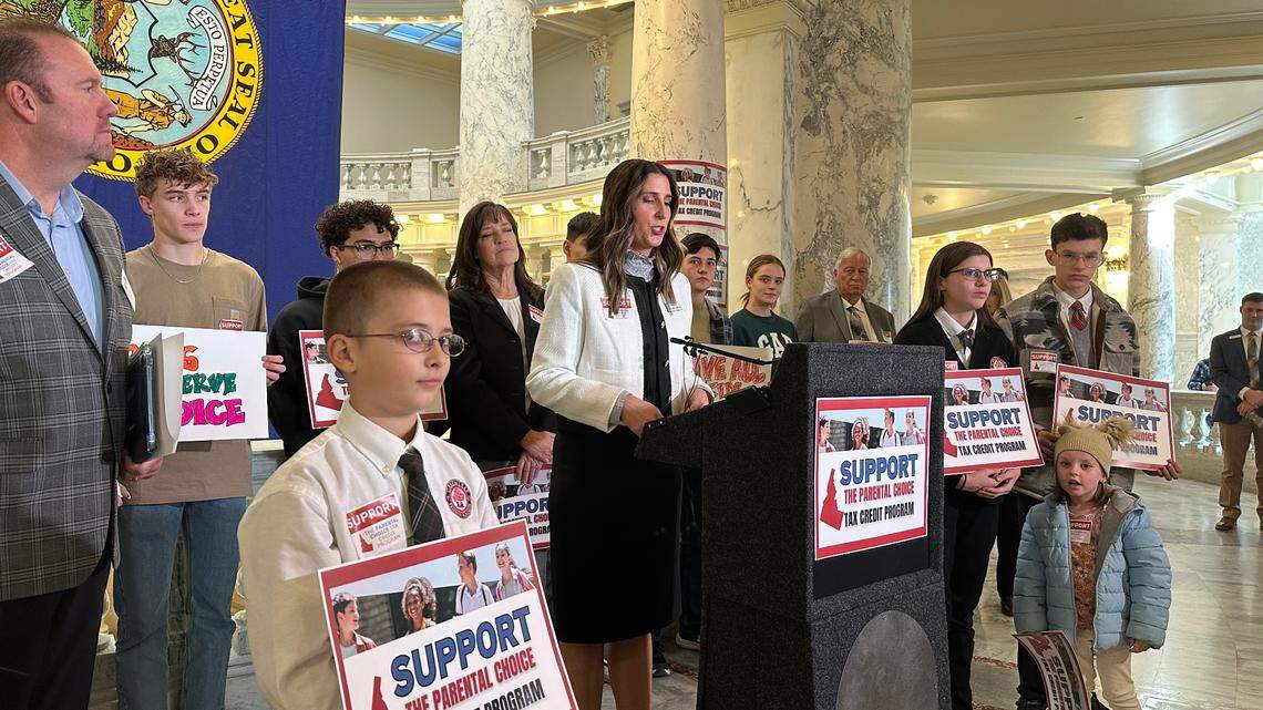 Idaho Sen. Lori Den Hartog, R-Nampa, during a press conference on Jan. 5, talks about a “Parental Choice Tax Credit” bill she’s sponsoring in the Idaho Legislature to provide tax credits for parents who choose to educate their children in a non-public school setting.