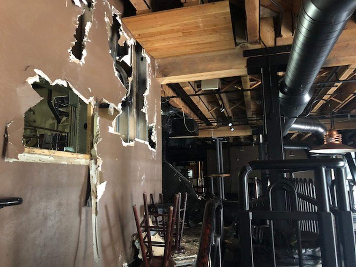 There’s extensive fire, smoke and water damage to the interior of the Knitting Factory due to Tuesday’s fire.