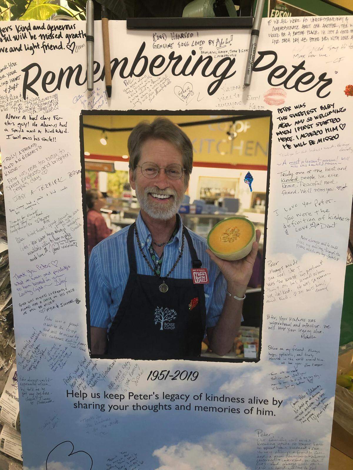 Staff and customers at Boise Co-op shared memories of Peter TanoRikiho on this board set up in the produce section of the store.