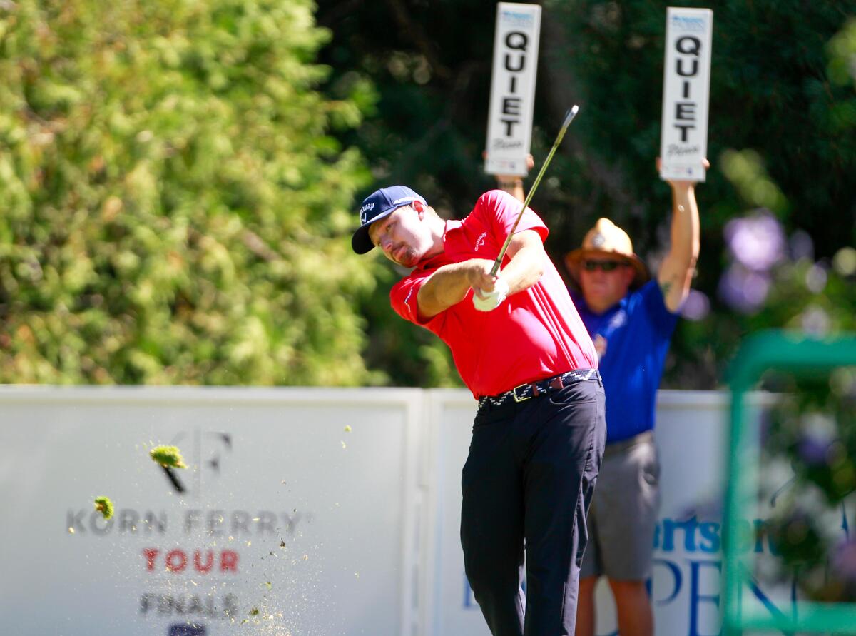 Matthew NeSmith tees off on the 13th hole Saturday at Hillcrest Country Club during the third round of the Albertsons Boise Open.