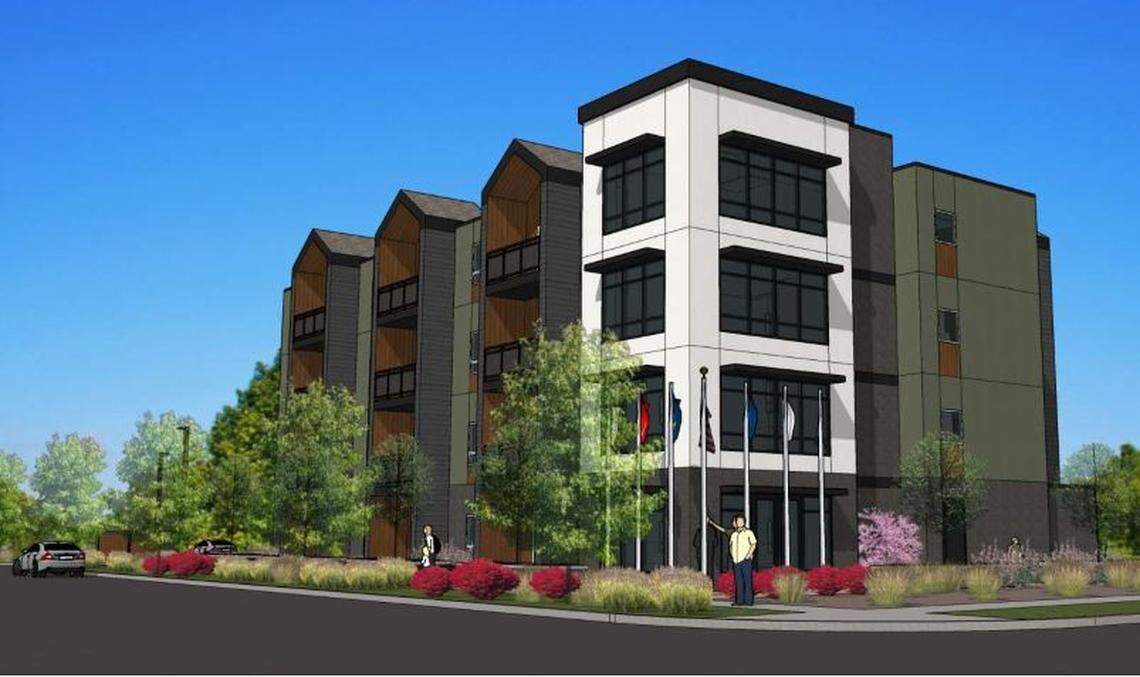 An artist’s rendering of the planned Valor Pointe apartments for homeless veterans at 4203 W. State St. in Boise.