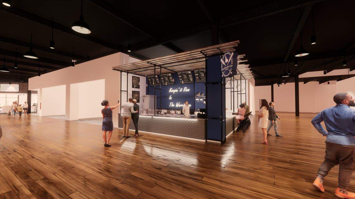 A rendering of Paddles Up Poke at The Warehouse Food Hall. Tenant spaces are expected to range from 200 to 1,000 square feet.