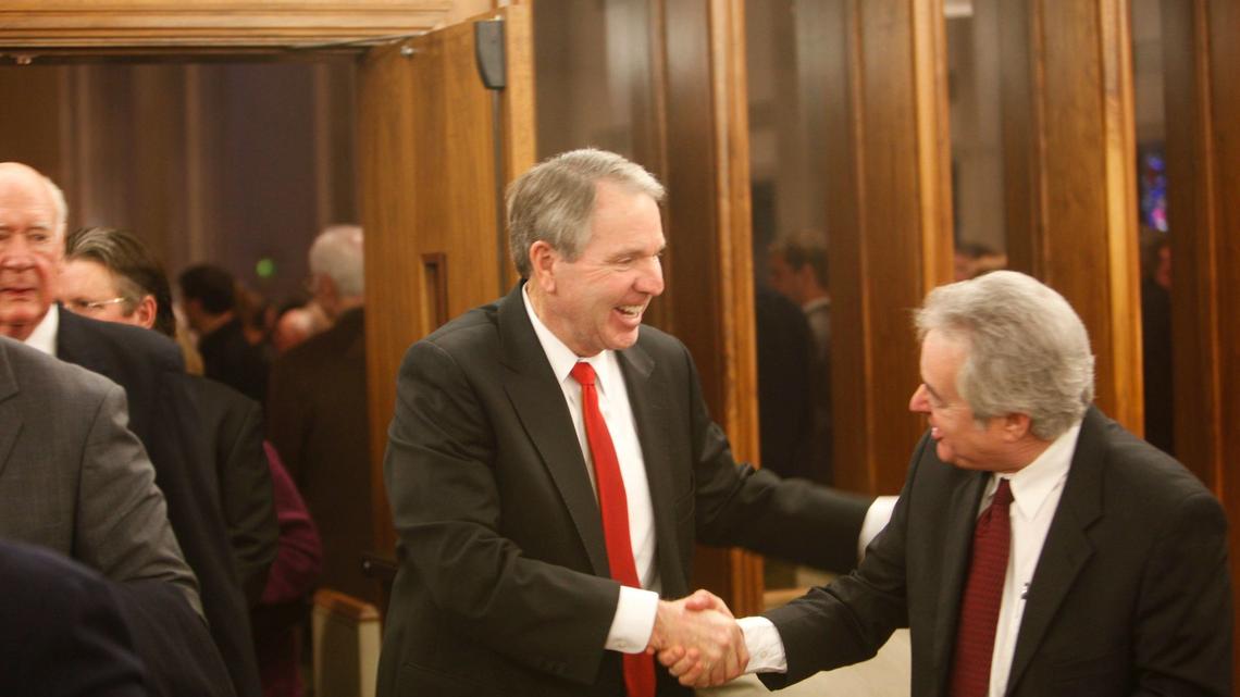 Former U.S. Sen. Steve Symms at the services for former U.S. Sen. James McClure held Saturday March 5, 2011 at Cathedral of the Rockies.