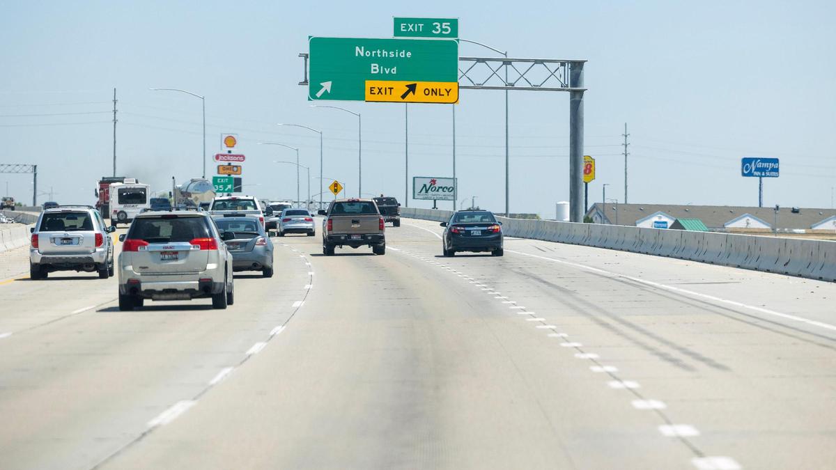 An auxiliary lane on Interstate 84, at right, allows vehicles to exit to Northside Blvd. In Nampa, June 18, 2025.