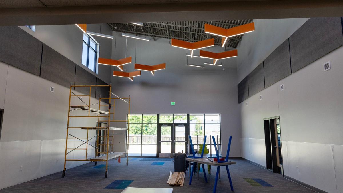 Light fixtures hang from the ceiling at a new Boys & Girls Club in Kuna.