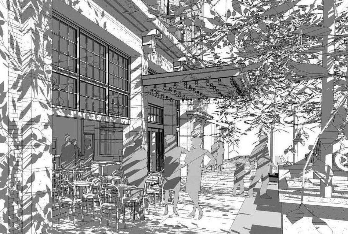 A rendering depicts the design of the future Avery Hotel.