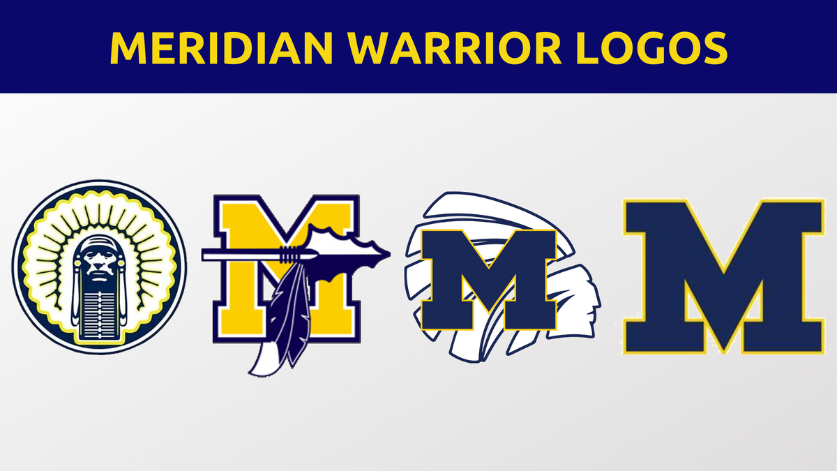 Recent logos the Meridian High Warriors have used. It will use the block-style “M” on the right going forward.