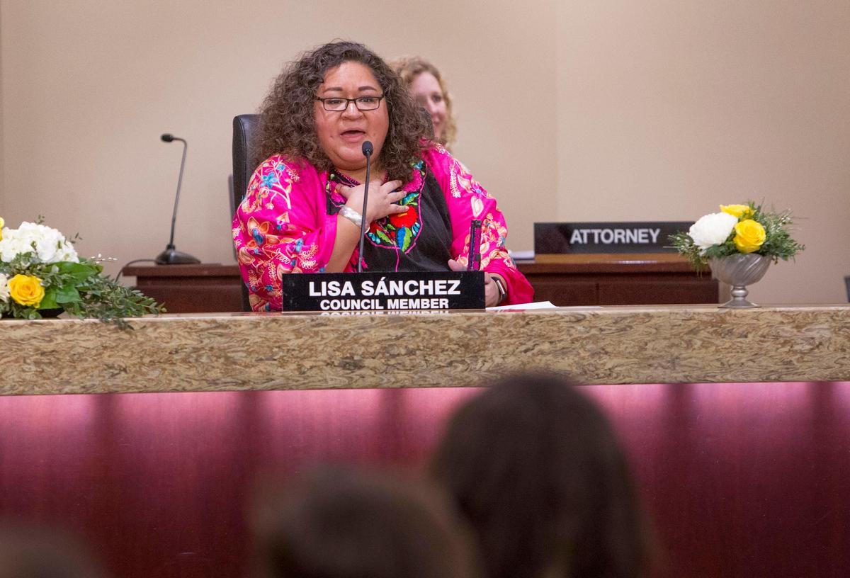 Boise City Council Member Lisa Sánchez speaks during a council meeting.