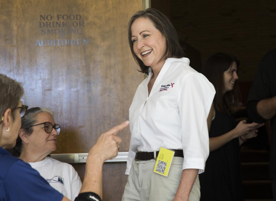 Kristin Collum, Democratic candidate for lieutenant governor, talks to delegates at the Idaho Democratic Party State Convention.