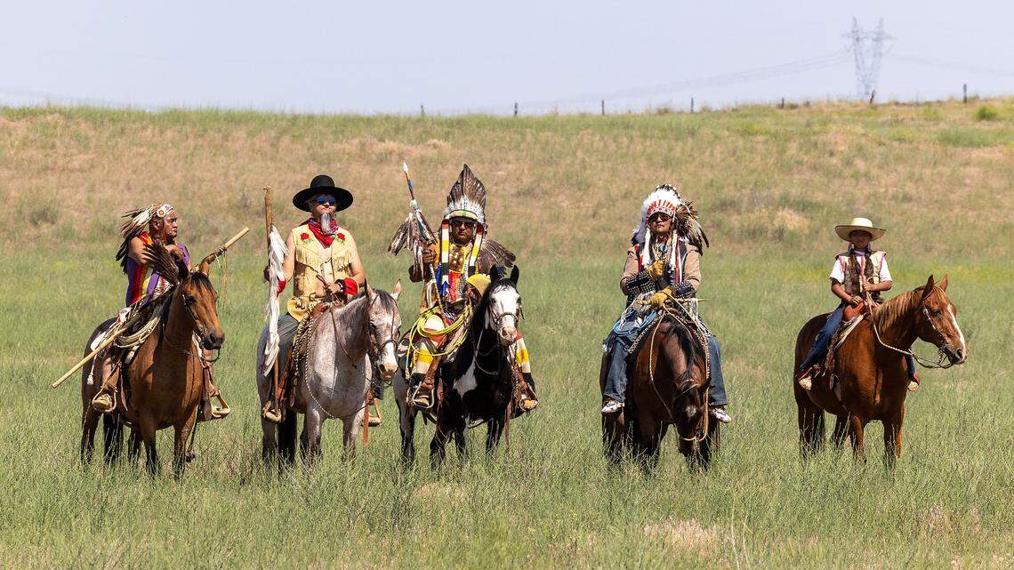 Members of the Shoshone-Paiute Tribes ride horseback at the site of the tribes’ first and only proposed resort and casino.