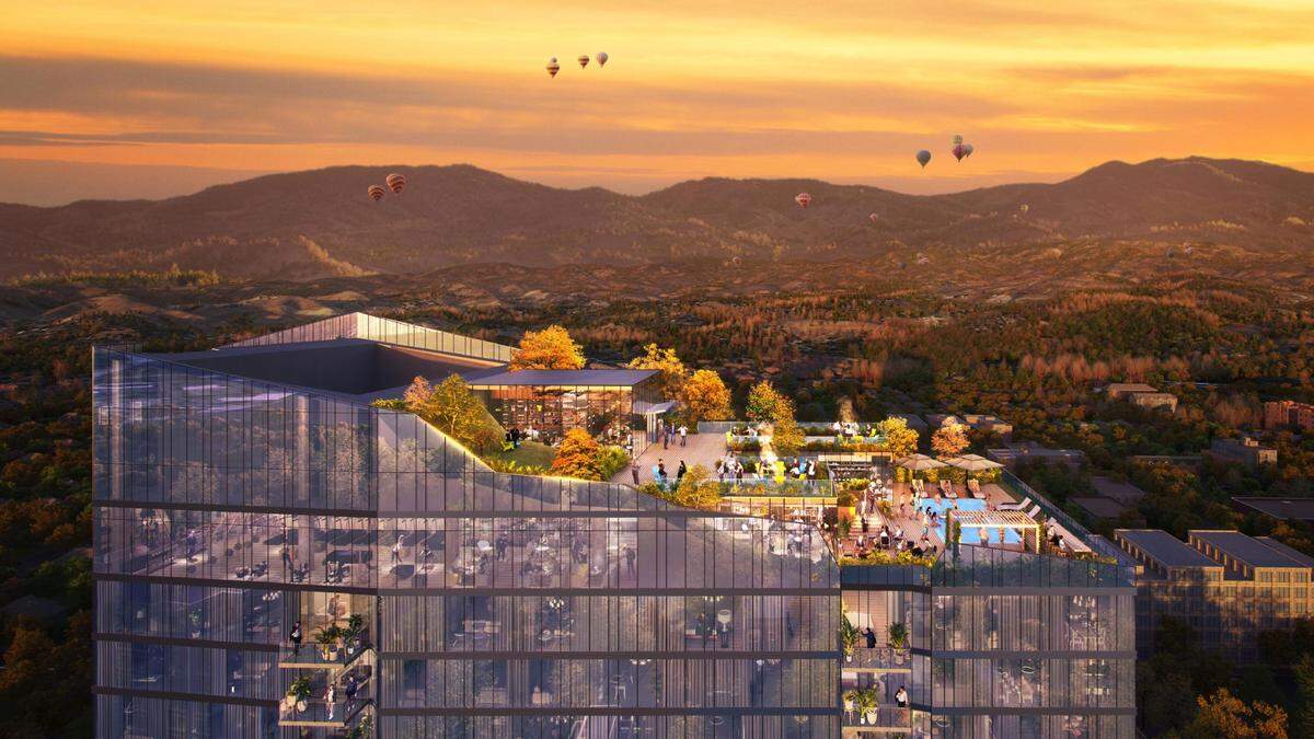 The roof of The Arthur, inspired by the Sawtooth Range, would slope to the east, mimicking a mountain top, as shown in this design rendering.
