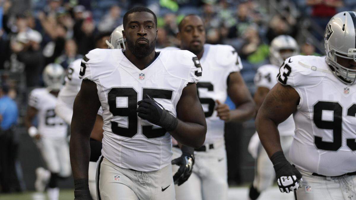 Defensive end Benson Mayowa, shown in this 2015 photo, previously played two seasons with the Oakland Raiders in 2014 and 2015. Mayowa rejoined the Raiders for the 2019 season.