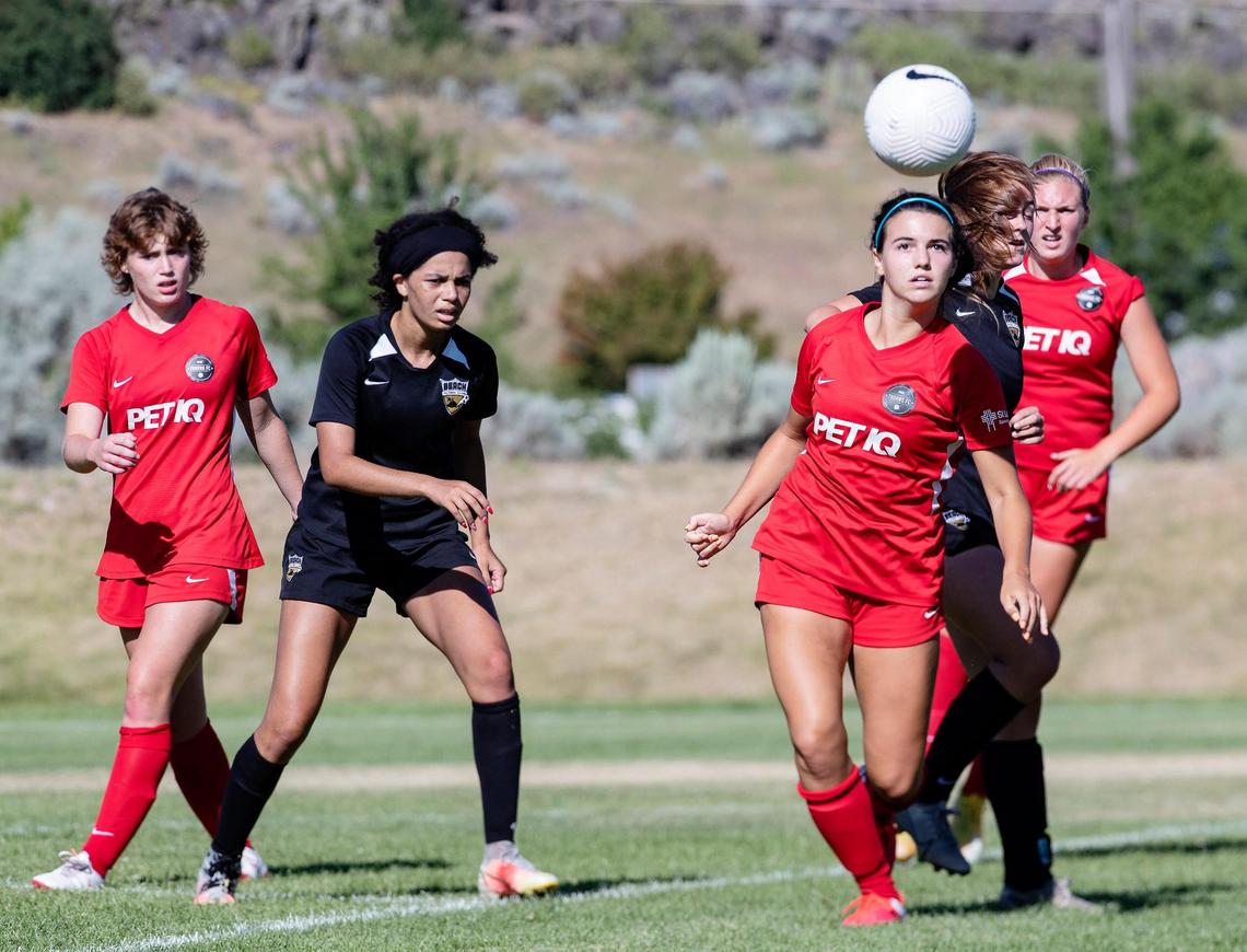 Larissa Wegner of the U-19/20 Boise Thorns girls battles for position and a loose ball Saturday at the Simplot Sports Complex in Boise.