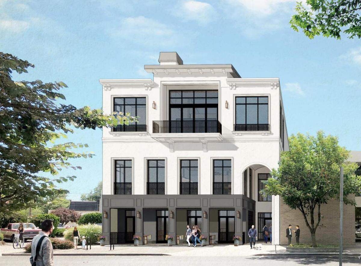 An artist’s rendering of the restaurant, bar and office building going up at 505 W. Bannock St. in downtown Boise.