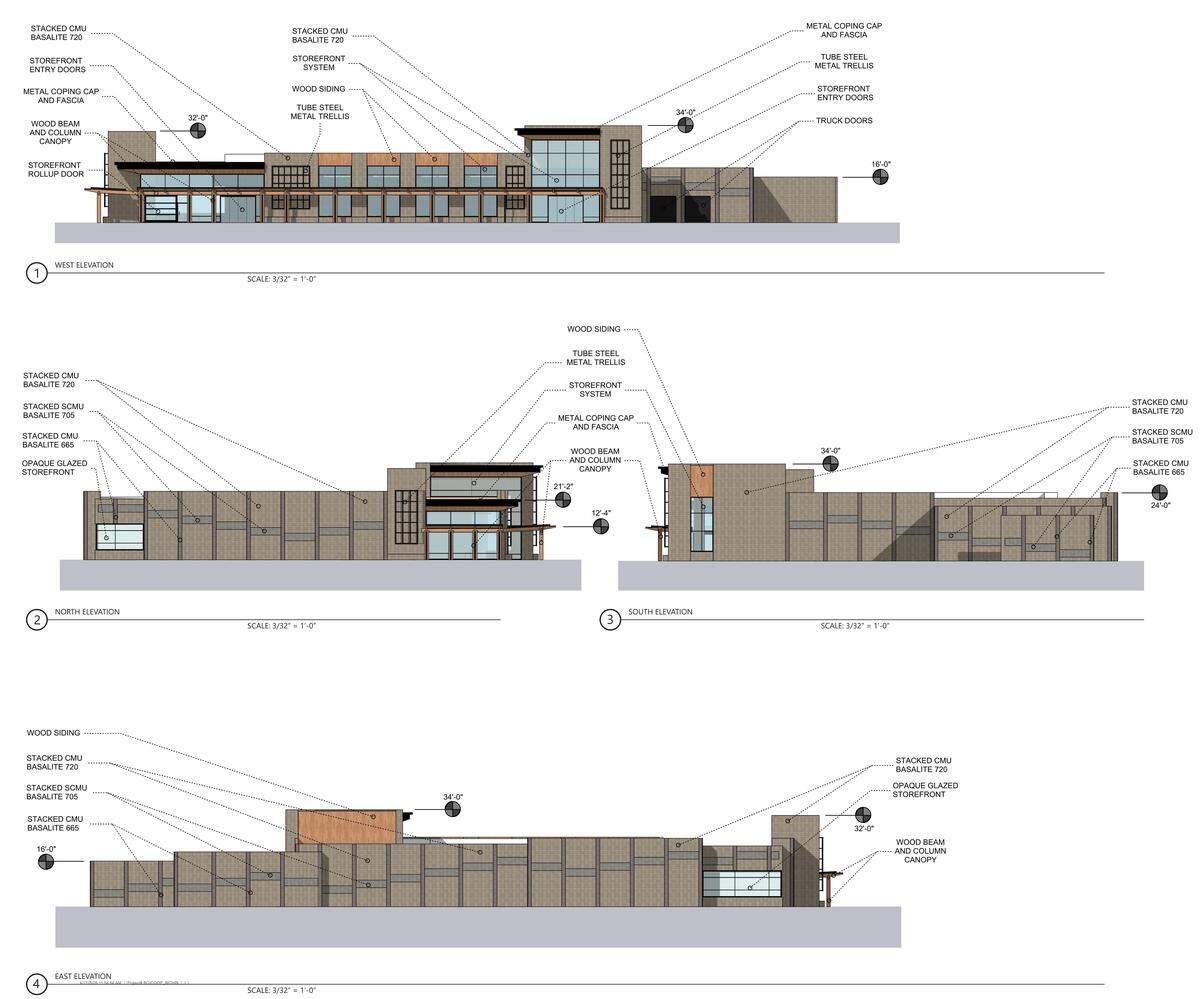 Depictions of a grocery store proposed for the corner of Black Cat Road and Chinden Boulevard in Northwest Meridian. In a filing with the city, Boise architecture firm Cushing Terrell labeled these images as showing the Boise Co-op.