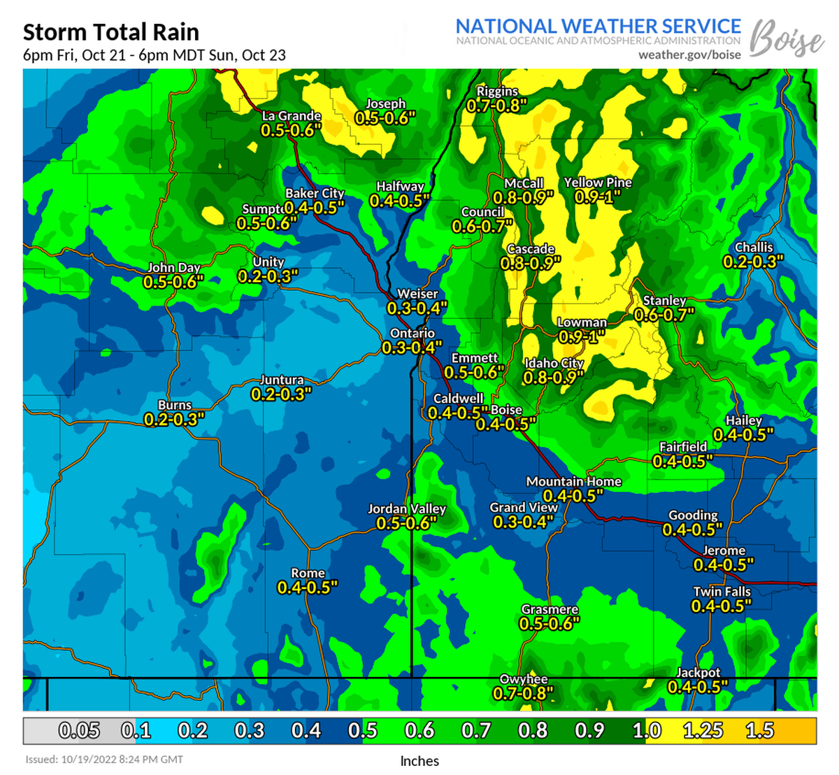 From Friday afternoon to Sunday evening, Boise will see at least half an inch of rain and possibly up to two-thirds of an inch.