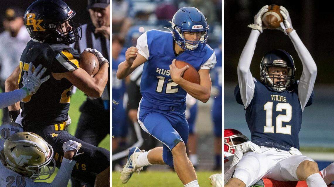 From left, Bishop Kelly’s Seth Knothe, Emmett’s Caden Young and Middleton’s Tyler Medaris all return after monster junior seasons.