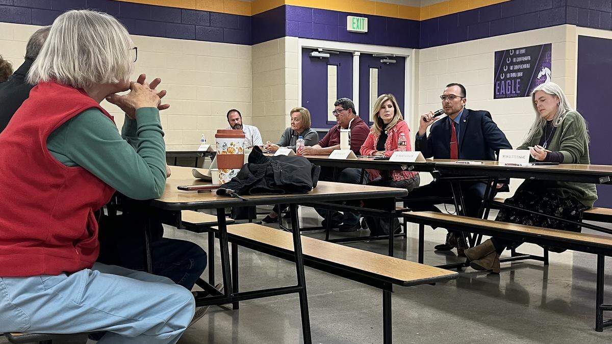 Robert Gillis answers a question at an Eagle City Council candidate forum.