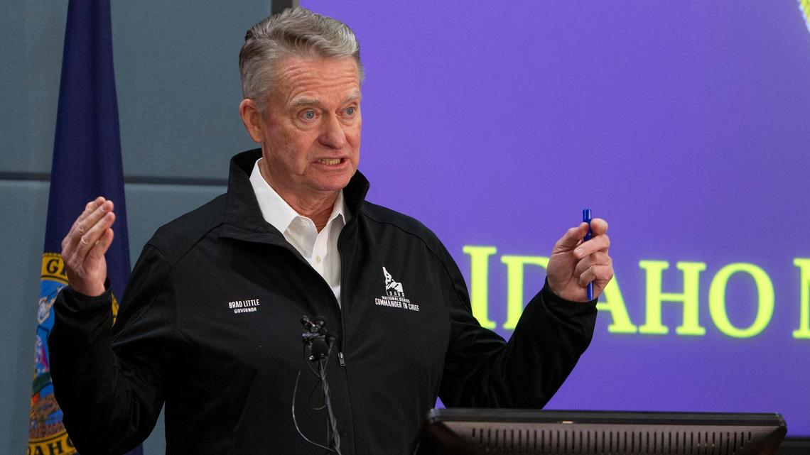 Gov. Brad Little issues a statewide stay-at-home order to curb spread of the coronavirus at a news conference March 25.