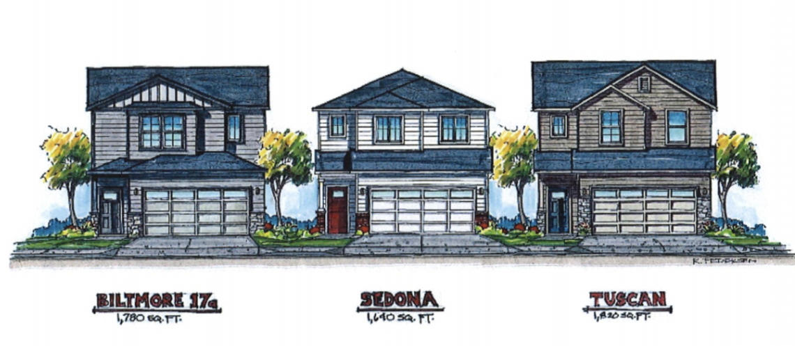 The Conger Group is looking to build 92 single family homes on 13 acres in Meridian. Above, an artist’s rendering of house models to be build in the neighborhood.