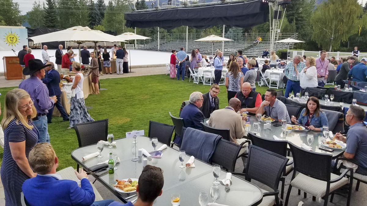 People who attended the 2019 Idaho Governor’s Cup mingled and dined outside the Sun Valley Lodge on a warm Saturday evening. The meal was followed by an ice show.